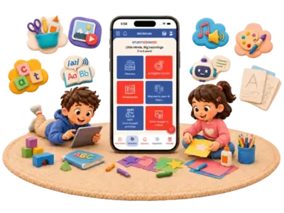 Kids studying with educational pictures