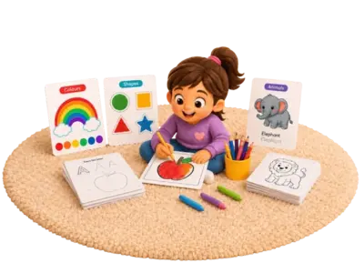 Kids studying with educational pictures