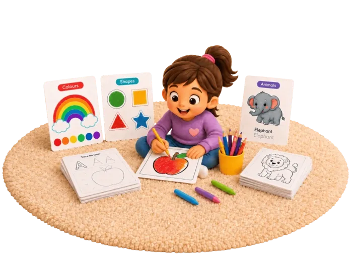 Kids studying with educational pictures